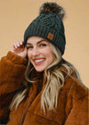 Dark Gray Cable Knit Pom Hat