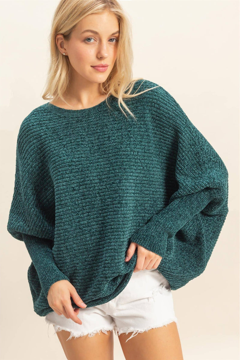 Chenille Boat Neck Sweater - Green
