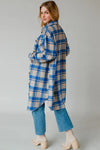 Royal Blue & Tan Plaid Long Flannel