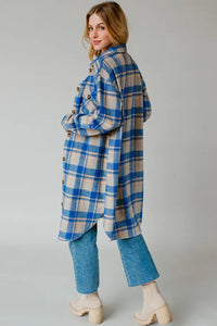 Royal Blue & Tan Plaid Long Flannel
