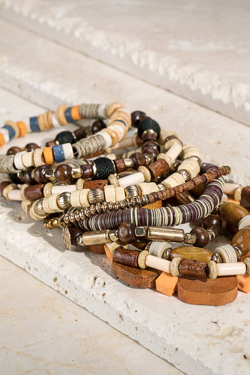 Mixed Bead Bracelet Set Brown