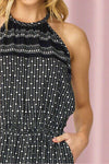 Border Mini Dot Print Cropped Jumpsuit - Black