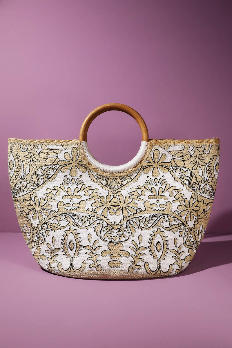 Myth Jute Wood Handle Tote Bag