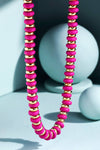 Colorful Wood Disk Bead Necklace - Fuchsia