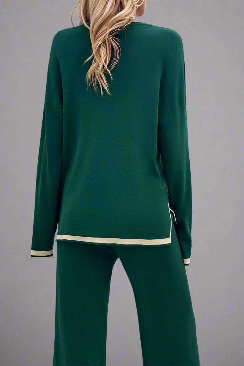 Casual Solid Knit Sweater - Green