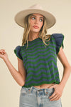 Wavy Stripes Flutter Sleeve Sweater Top - Green