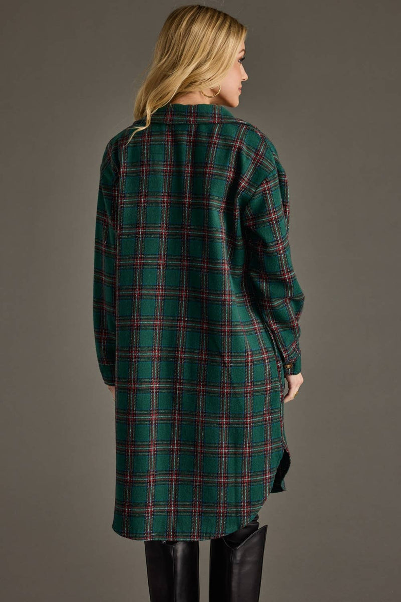 Green, Red & Blue Plaid Long Shacket