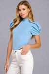 Short Puff Sleeve Bodysuit - Sky Blue