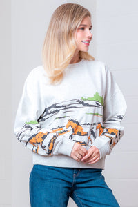 Long Sleeve Horse Print Sweater