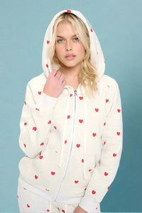 Heart All Over Zip-Up Hoodie - Grey