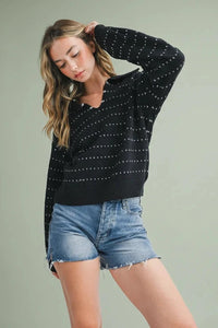 Dot Knit Pullover Sweater - Black