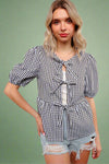 Ribbon Babydoll Gingham Check Top
