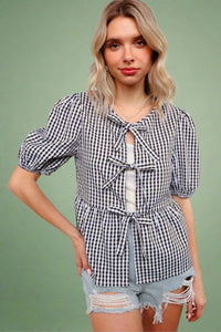 Ribbon Babydoll Gingham Check Top