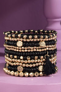 12 Layered Stretch Bracelet Set - Black