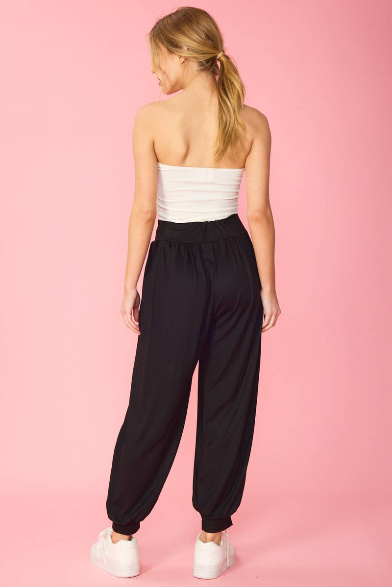 Solid Harem Pants With Pockets Black