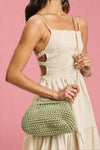 Anastasia Straw Clutch With Chain Strap - Sage