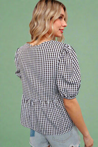 Ribbon Babydoll Gingham Check Top