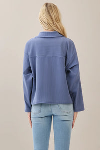 Corduroy Button-Up Boxy Jacket - Blue