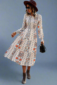 Paisley Smocked Midi Dress - Apricot