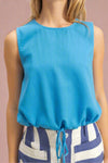 Sand Washed Sleeveless Crop Top - Blue