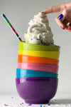 A set of 6 ice cream bowls, each in a different color of the rainbow. These are BPA free and dishwasher safe.