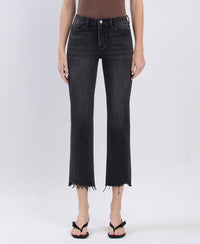 High Rise Frayed Hem Slim Straight Jeans LV40