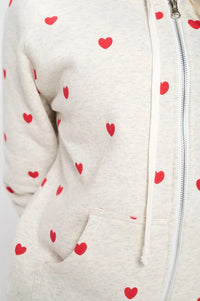 Heart All Over Zip-Up Hoodie - Grey