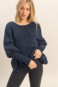 Chenille Boat Neck Sweater - Navy