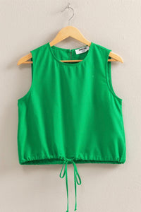 Sand Washed Sleeveless Crop Top - Green
