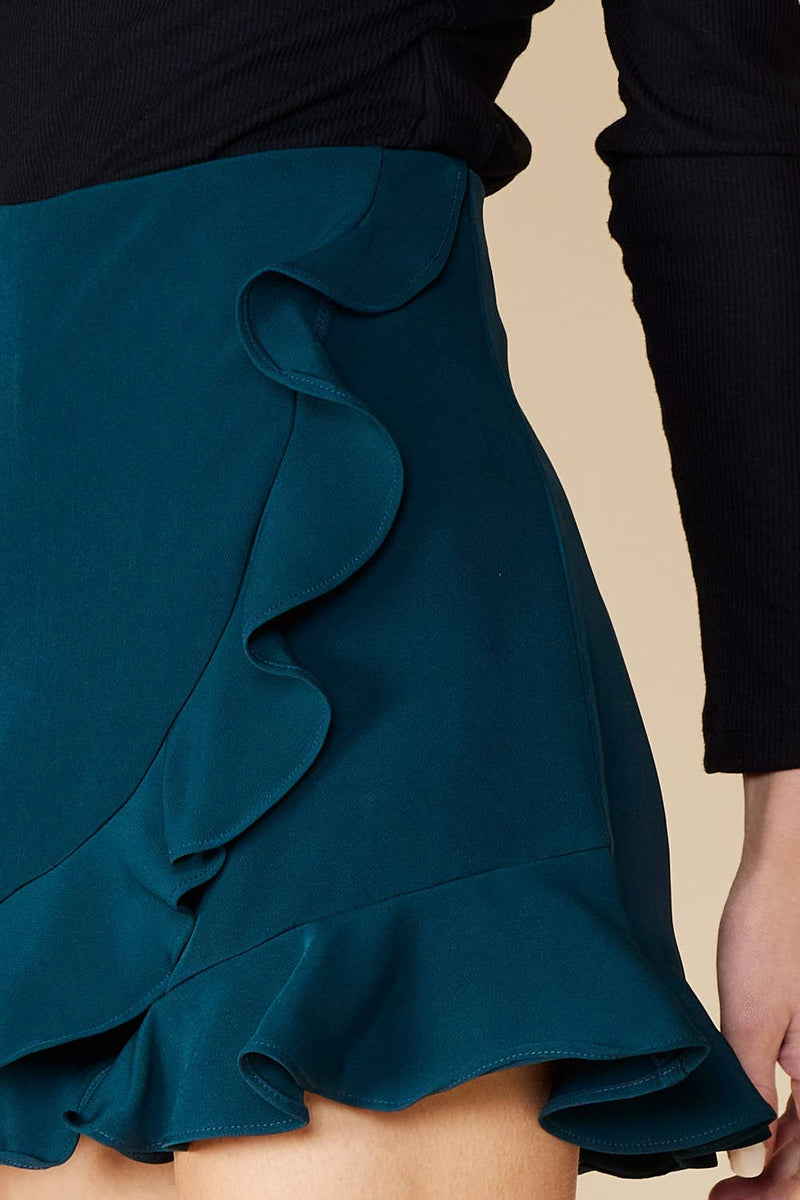 Ruffled Wrap Skort With Back Zipper - Blue