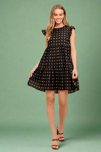 Textured Woven Mini Dress - Black