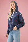 Dog Print Hoodie - Navy