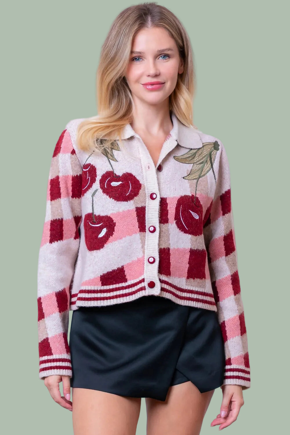 Cherry Checkered Cardigan
