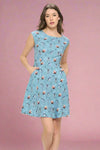 Pugs And Paws Print Dress - Blue