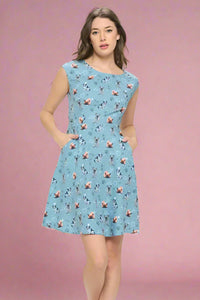 Pugs And Paws Print Dress - Blue