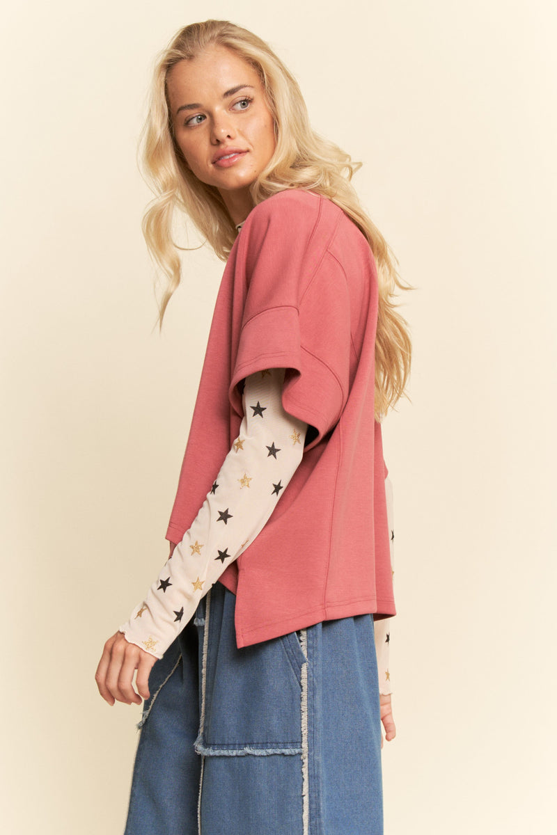 Round Neck Flowy Top - Rose