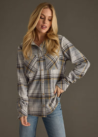 Gray, Charcoal & Yellow Plaid Button Up