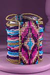 Southwestern Seed Bead Stretch Bracelet - Fuchsia
