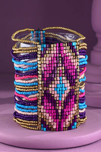 Southwestern Seed Bead Stretch Bracelet - Fuchsia