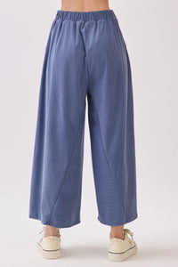 Wide-Leg Corduroy Culotte Pants - Denim