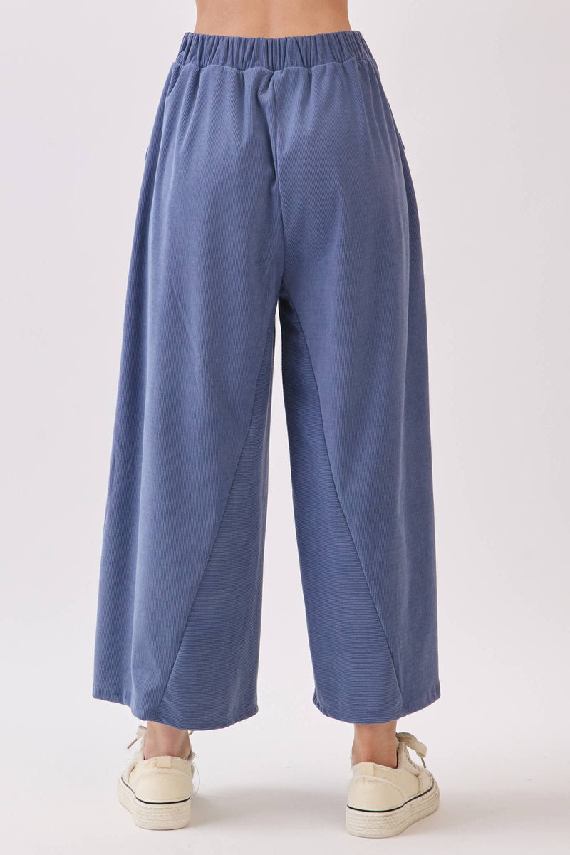 Wide-Leg Corduroy Culotte Pants - Denim