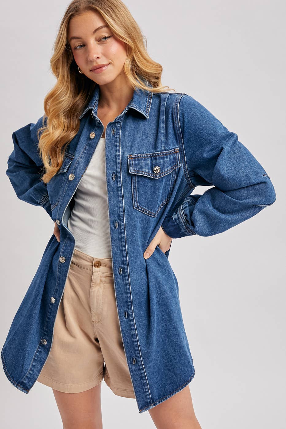 Denim Button Down Shirt Dress / Schacket