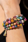 Handmade Beaded Coil Bracelet with Tassels - Multi