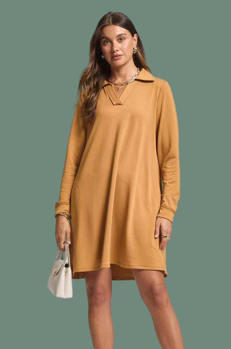 French Terry A Line Dress - Marigold