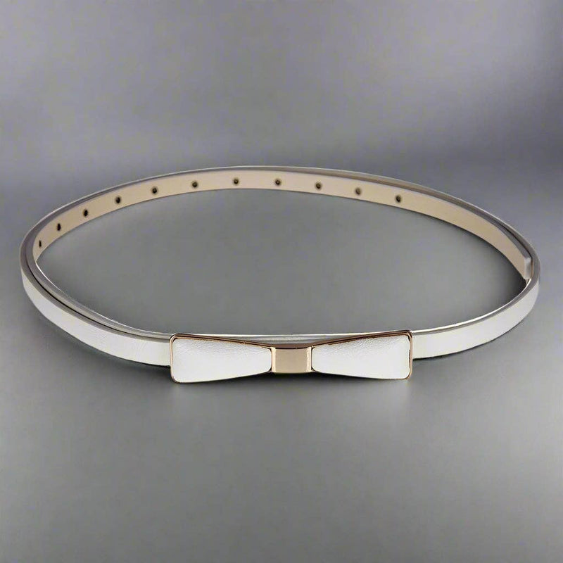 Retro-Inspired Metal Bow Belt - White