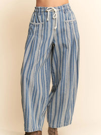 Striped Elastic Jean Pants - Light Blue