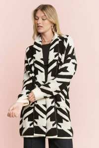 Giant Houndstooth Oversized Cardigan - Black