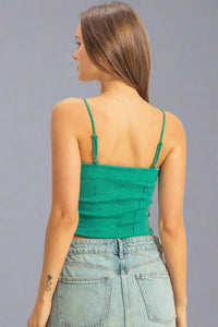 Faded Rib Knit Cami Top - Green