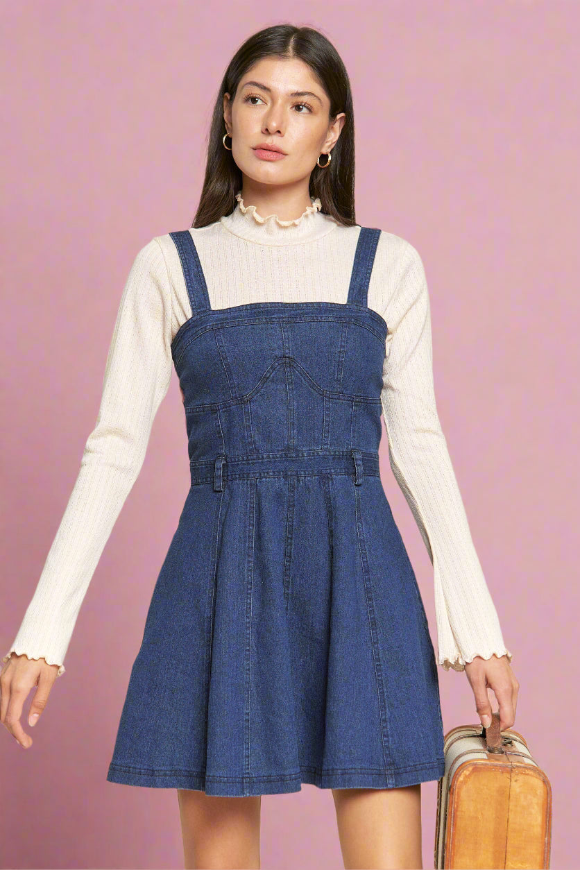 thick strap denim dress Blush Denim Thick Strap Midi Dress