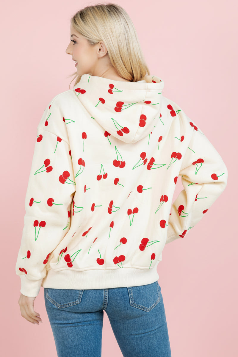 Retro Cherry Pullover Fleece Hoodie